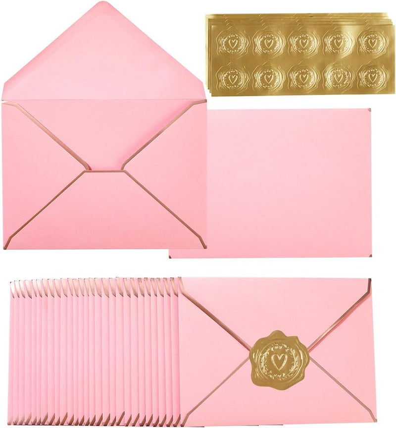 Homtable 100 Pack A7 Envelopes 5 x 7 Card Envelopes V Flap with Gold Border for Office, Wedding Gift Cards, Invitations, Graduation, Baby Shower, Parties (Pink, 5.32 x 7.28 Inches) - Image 1